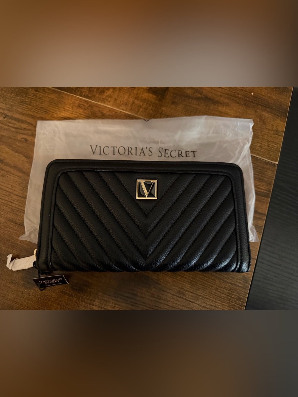 Victoria's Secret Black Quilted Zip-Around Wallet